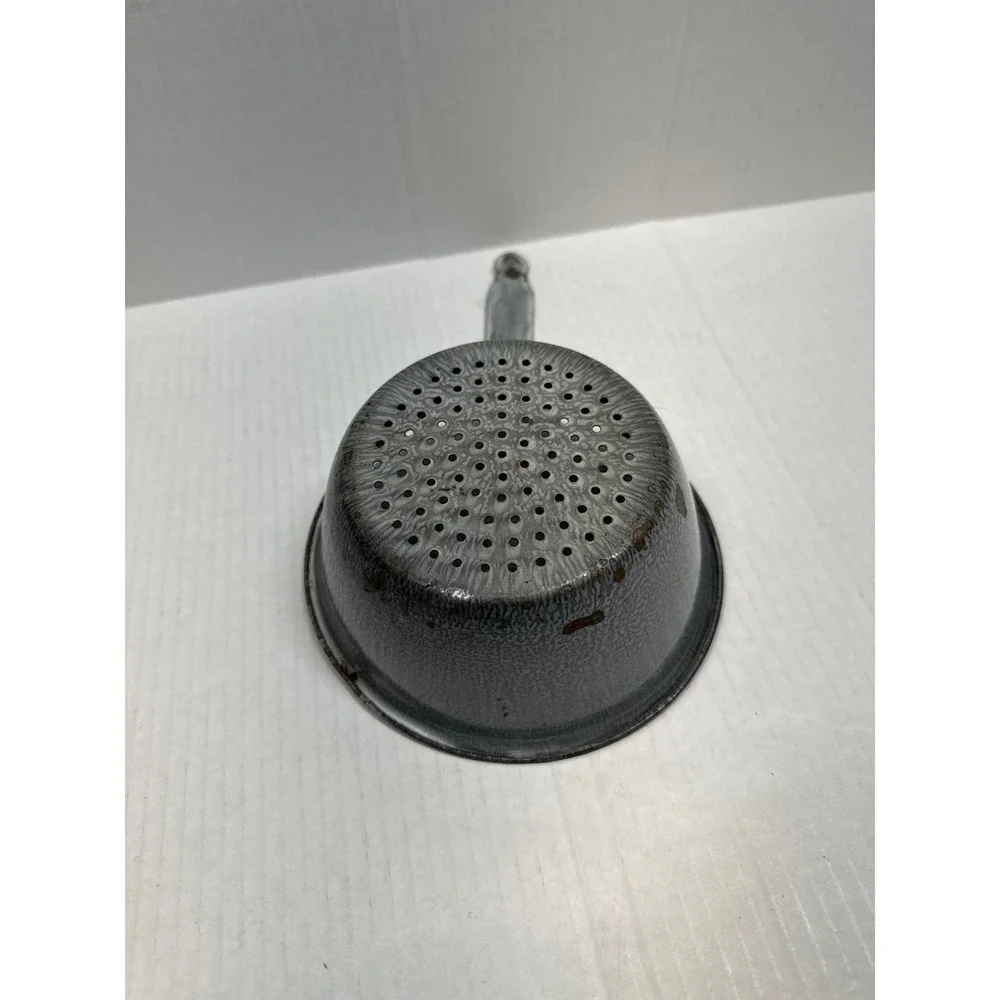 Vintage Gray‎ Enamelware Strainer With Handle